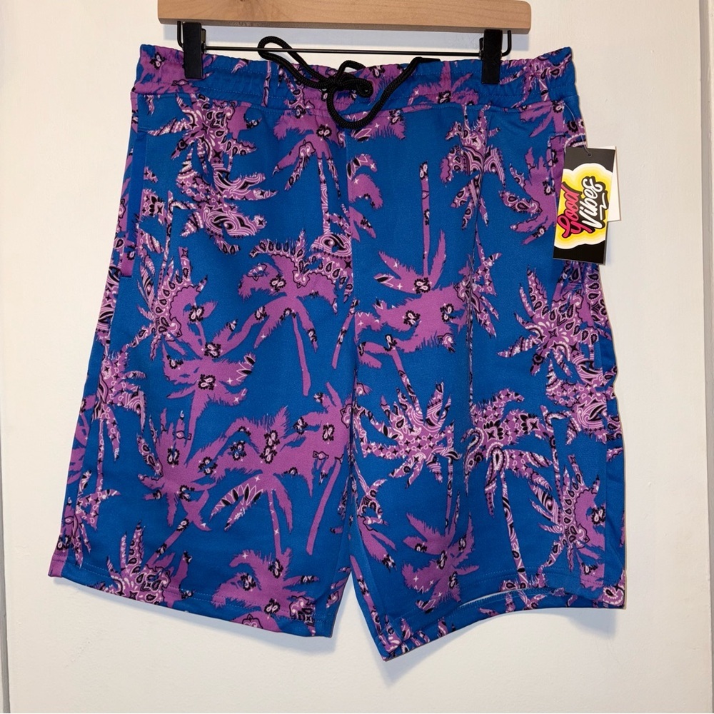 Good Vibes‎ by Drill Clothing Royal Purple Paisley Palm Knit Shorts NWT Men's L
